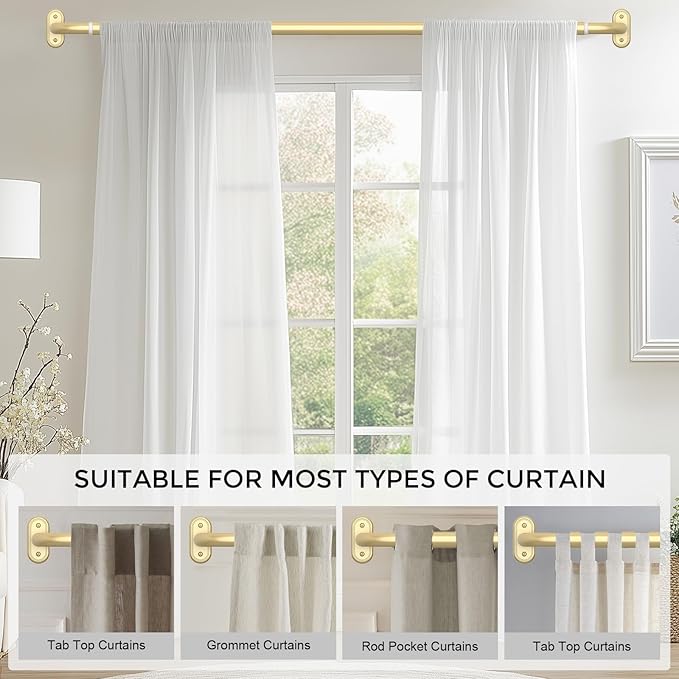 Wrap Around Curtain Rods Gold, Blackout Heavy Duty Curtain Pole for Windows 66 to 120 Inch, 1" Decorative Room Darkening Curved Modern Drapery Rod (Gold/Unique Design/All Metal)