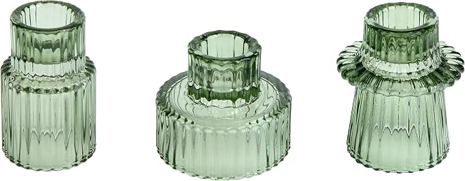 Vixdonos Taper Glass Candlestick Holders Tealight Candle Holders for Table Centerpieces, Wedding Decor and Dinner Party (3 Pcs, Green)