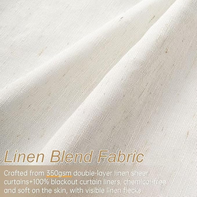 96 inch Long Natural Pinch Pleated 100% Blackout Curtains,Luxury Linen Curtains with Hooks for Patio Large Window Living Room Track System for Bedroomm,Thermal Insulated Drapes 1 Panel 60"Wx96"L