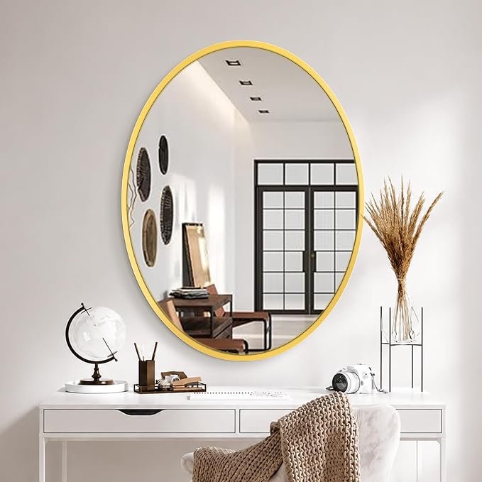 Oval Bathroom Vanity Mirror for Wall, 32''x24'' Black Oval Bathroom Mirror for Over Sink, Bedroom, Living Room, Entryway, HD Tempered Glass, Wall Mounted Horizontally or Vertically