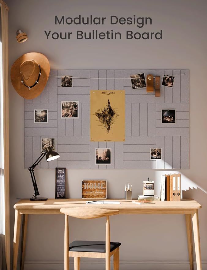 Fluxynara Large Felt Bulletin Board 48" x 36" Cork Board Alternative-12 Pack with 64 Safe Removable Adhesive Tabs, Cork Boards for Walls Pin Board for Home Office Classroom Felt Board-Soft Gray