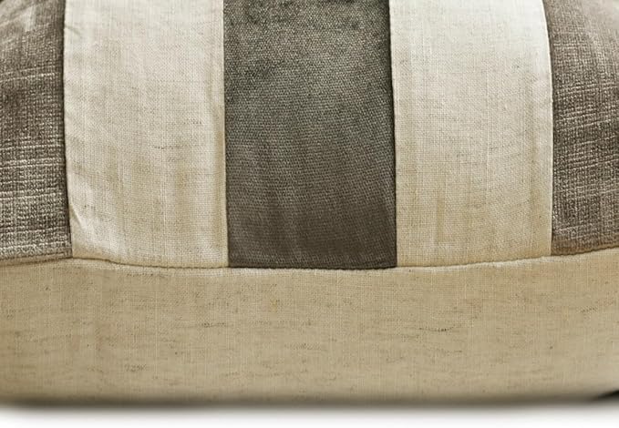 The HomeCentric Decorative Pillow Cover, Grey Pack of 2, 18"x18" (45x45 cm) Throw Pillows, Velvet Patchwork Throw Pillows for Couch, Striped Modern Style Easter - Velvet Band Grey