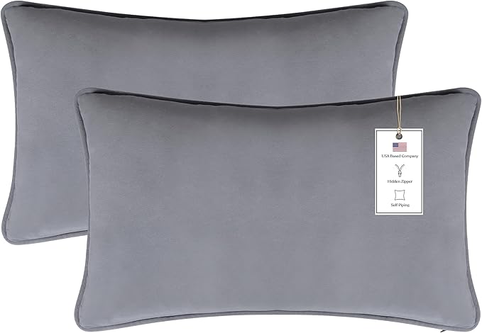 A1HC Set of 2 Luxurious Fine Soft Velvet Throw Pillow Covers Only, for Sofas, Beds, Vibrant Colors and Hidden Zipper. Enhance Your Living Space with Decorative Couch Pillow 12"x20", Dark Grey