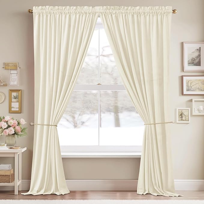 StangH Wide Velvet Curtains Ivory White Door Covering, 62x90, 2 Panels | 300GSM Soft Velvet, Privacy & UV Protection Window Decor, Nursery Kids, Dining Room, Laundry Room, Wedding Party