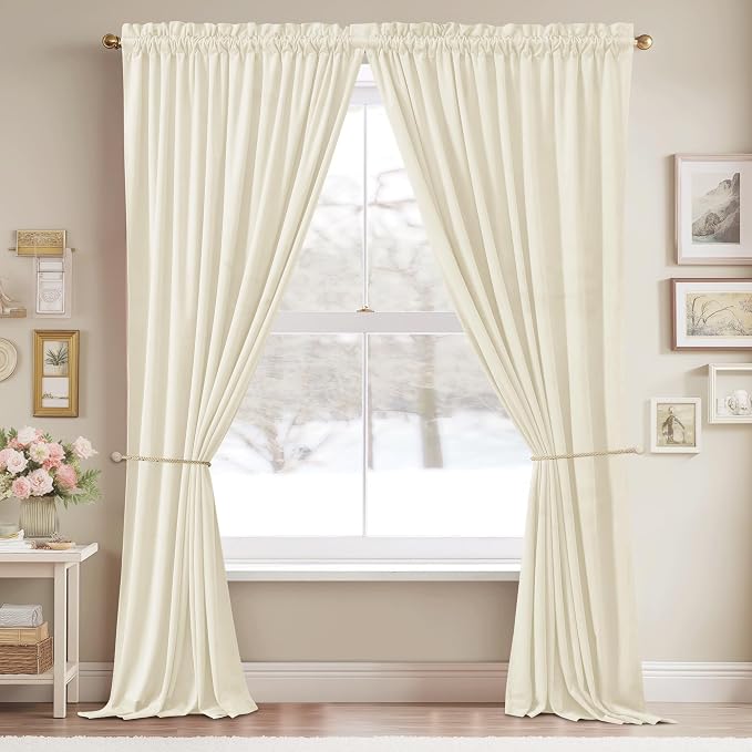 StangH Ivory White Curtains 108 inches for Sliding Door, 2 Panels | 300GSM Soft Velvet, Light Dimming Privacy Assured Window Drapes, Elegant Home Decor, Office, Living Room, Party Backdrops