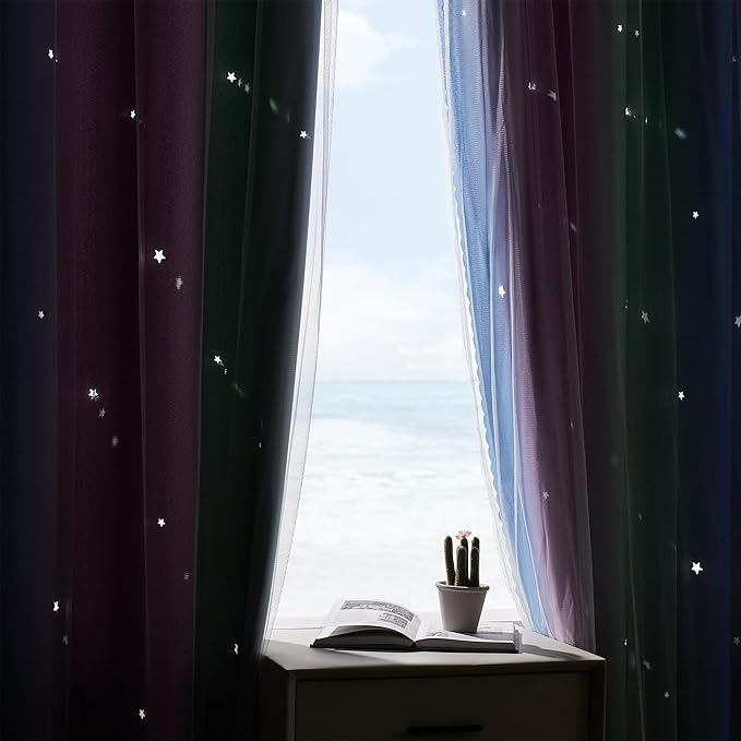 XiDi Blue Curtains for Bedroom Decor Green Curtains for Girls Kids Room Purple Unicorn Wall Decals 52X63 Inch Long 1 Panel