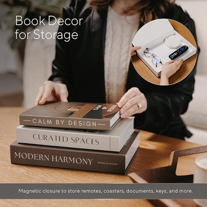 Modern Decorative Books For Home Decor - Set of 3 Faux/Fake Books For Decoration for Aesthetic Coffee Table Bookshelf Mantle Brown Cream Book Decor as Storage Boxes in Living Room Entryway Shelf Décor