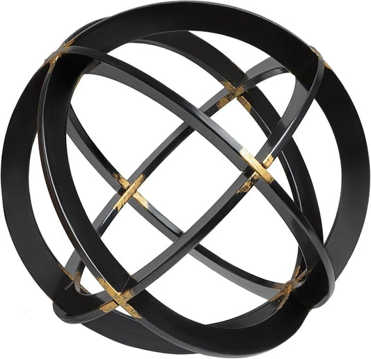 Decorative Sphere for Home Decor - Black & Gold, Hand Painted, Modern Decorative Balls for Living Room, Bedroom, Kitchen, Bathroom, Office - Table Decorative Orbs for Centerpiece
