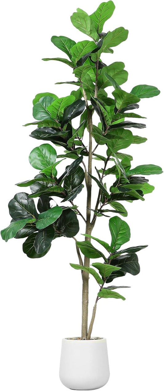 Artificial Fiddle Leaf Tree, 7ft Faux Plant Fake Ficus Lyrata Trees with White Planter, Artificial Fig Trees Floor Plants for House Office Living Room Indoor Home Decor, Housewarming Gift