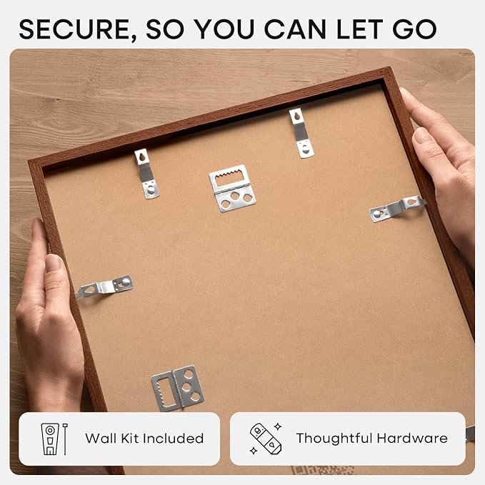 Homeforia 12x24 Picture Frame Brown, High End Dark Oak 12x24 Walnut Wood Poster Frame with Mat 8x20 Print, 12 x 24 Wooden Frame Matted to 8 x 20 Photo, 24x12 Frames, Tempered Glass, Wall Kit, Set of 3