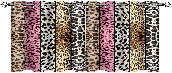 Wild Animal Print Curtain, Room Darkening Thermal Insulated Blackout Leopard Boa Window Drapes with Grommets for Living, Dining, Bedroom, Pink Leopard Print, 42"x 24", 2 Panels