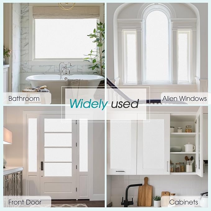 Coavas Window Privacy Film Frosted Glass Static Clings, Decorative Bathroom Door Privacy Film Day and Night, Heat UV Blocking Anti-Glare Frosting Stickers Renter Non-Adhesive, 23.6 x 157.5 Inch, White