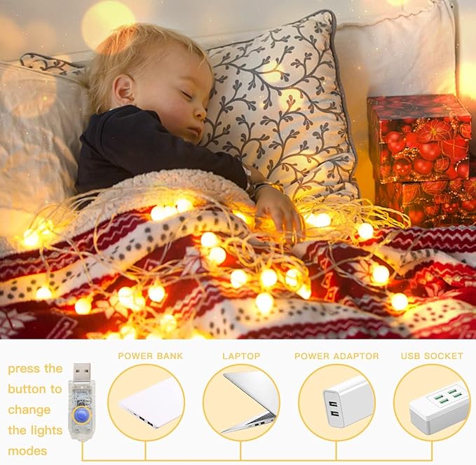 suddus 100 LED Classroom Globe String Lights USB Warm White with Remote | 33FT Hanging Fairy Lights With Timer,String Lights for Bedroom for Bedroom, Dorm, Classroom, Indoor,Outdoor Decor