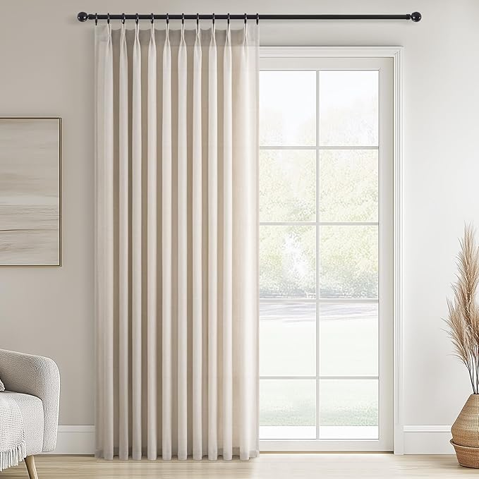 Topfinel 108 Inch Pinch Pleated Linen Curtains 1 Panels,Oatmeal Semi Sheer Curtains with Pleated Hooks Back Tab for Track System,Extra Long 9ft Curtain for Living Room Bedroom,60x108,Beige