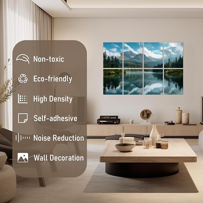 FurnoFlexArt Acoustic Panels Tiles Decorative Room Sound Proof Foam Absorbing Panels Noise Dampening Canceling Reducing Blocker for Walls (Mountain Lake View, 48 * 32 in)
