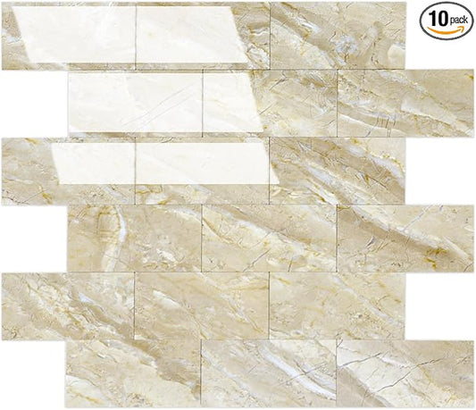 2026 New Upgrade Peel and Stick Backsplash Tile, Peel and Stick 11.34" X 11.57" Wall Tile for Kitchen, Bathroom, Fireplace, Laundry (Polished Beige, 10 Packs)