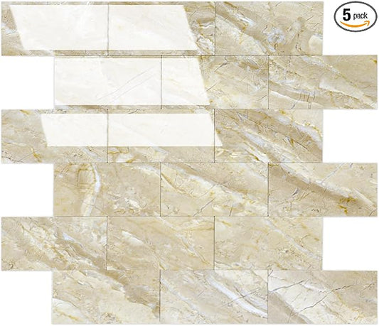 2026 New Upgrade Peel and Stick Backsplash Tile, Peel and Stick 11.34" X 11.57" Wall Tile for Kitchen, Bathroom, Fireplace, Laundry (Polished Beige, 5 Packs)