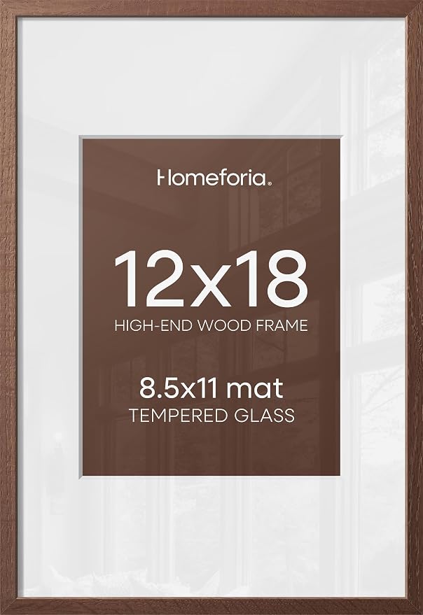 Homeforia 12 x 18 Walnut Wood Frame, High End Dark Oak 12x18 Brown Picture Frame with Mat 8.5x11 Photo, 12 x 18 Wooden Poster Frame Matted to 8.5 x 11, 18x12 Frames, Tempered Glass, Wall Kit, Set of 3