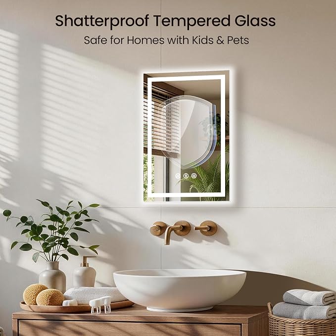 20X28 LED Bathroom Mirror with Lights, Anti-Fog, Backlit + Front Lit (CRI>90), Lighted Bathroom Vanity Mirror for Wall, Memory Function, Dimmable, Tempered Glass, Shatter-Proof