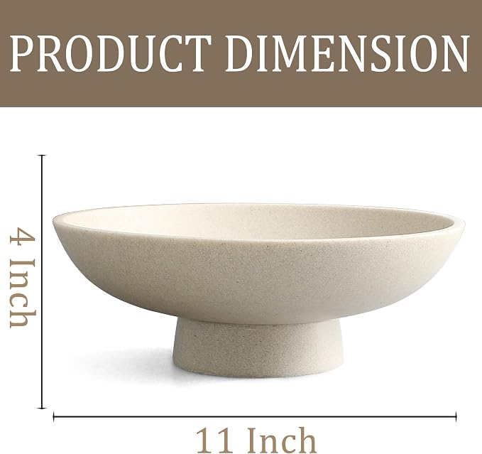 LIN CHUAN Modern Resin Pedestal Bowl – Large Fruit Bowl for Kitchen Counter, Catch All Bowl for Entryway Table, Stylish Key Bowl & Dining Centerpiece, Beige
