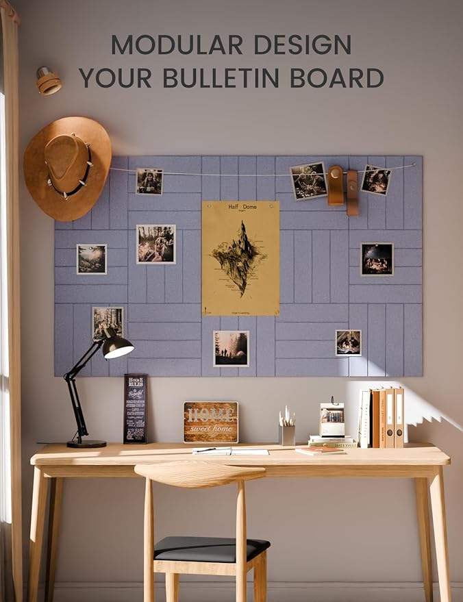 Fluxynara Felt Bulletin Board Tiles Large 36" x 24" Cork Board Alternative-6 Pack with 32 Adhesive Tabs, Thick Slat Wall Panels for Office Decor, Push Pin Board Wall Organizer - Soft Periwinkle