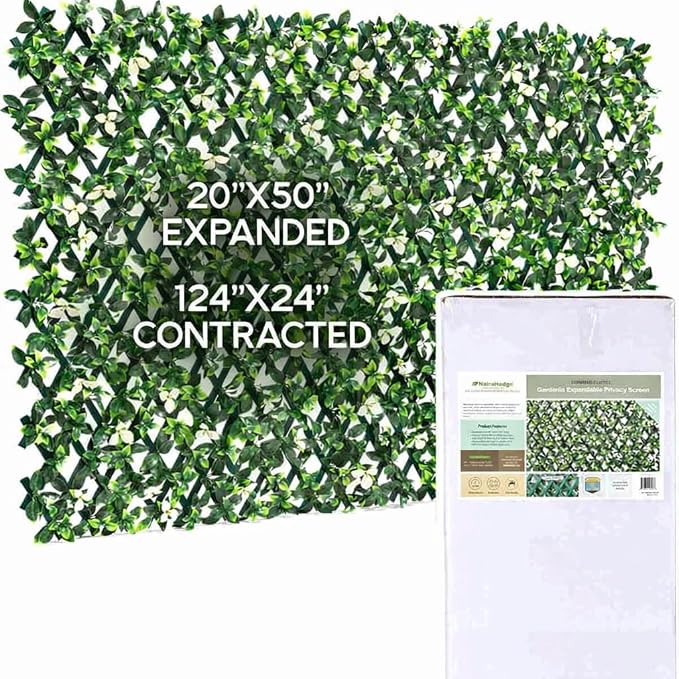 NatraHedge Artificial Privacy Grass Wall Decor, White Gardenia, Faux | Trellis, Expandable Lattice Panels for Indoor, Outdoor, Garden and Balcony Greenery Wall Fence Screen | UV Resistant