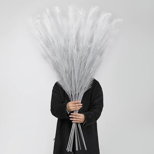 Wertuirk Silver Pampas Grass Decor, 8 Pcs 45 Inch Tall Large Faux Pompous Grass, Long Artificial Flowers for Floor Vases, Wedding Centerpieces, Baby Shower and Home Decoration (Silver)