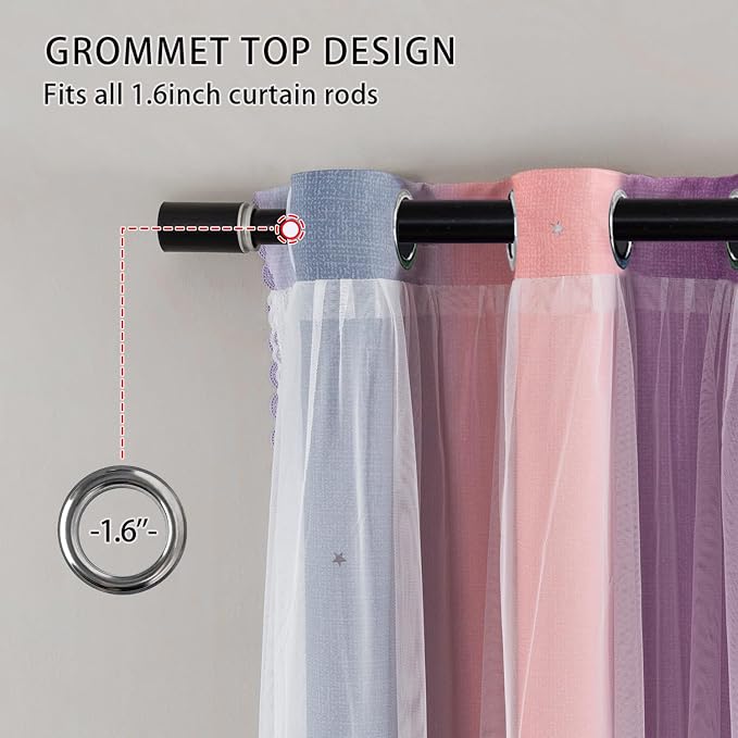 XiDi Curtains for Girls Bedroom Kids Room Unicorn Princess Theme Home Decor 72 inches Length Grey/Pink/Purple, W52 X L72 2 Panels
