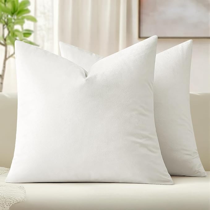 MIULEE 26x26 Inch Euro Sham Velvet Pillow Covers, Set of 2 Large Square Decorative Pillows -Pure White Super Soft for King Bed, Sofa, Couch, Accent Chairs with Hidden Zipper