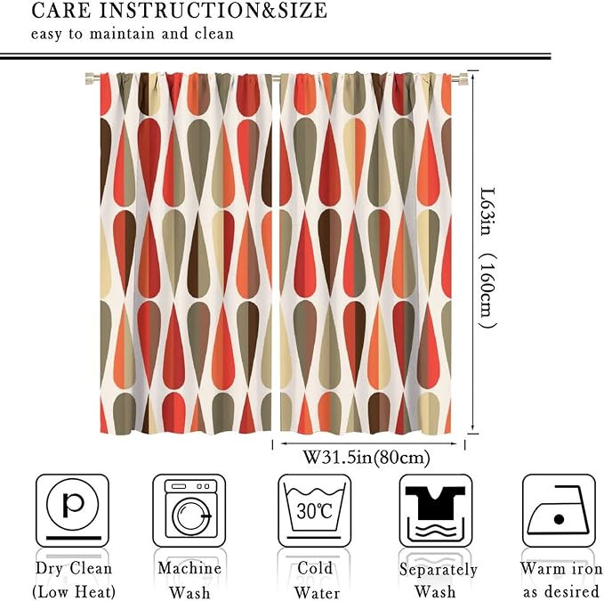 JESTRONRY Mid Century Curtains,Modern Abstract Triangular Retro Design Room Darkening Door Window Rod Pocket Curtain for Living Room Bedroom Kitchen Bathroom 63x63in