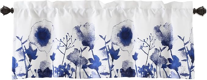 Lush Decor Zuri Flora Light Filtering Window Curtain Valance, 18" L x 52" W, Navy