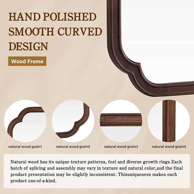 WallBeyond 20" x 30" Rounded Corner Arch Wall Mirror with Wood Frame for Entryway, Living Room or Bedroom Home Decor - Light Woodgrain [20" x 30" Walnut]