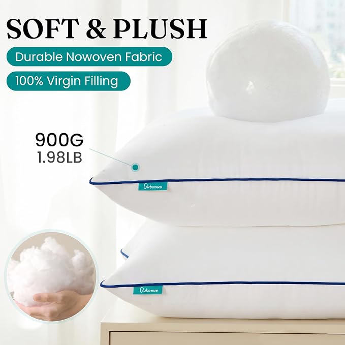 Oubonun 24 x 24 Throw Pillow Inserts – Durable & Structured, Soft Down Alternative Decorative Pillows with Piping Edge for Couch Sofa Bed, Machine Washable, White, Pack of 2