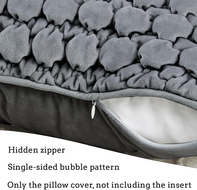 Pillow Cover 24x24 1 Piece Velvet Euro Sham Decorative Farmhouse Pillowcase Boho Square Cushion Covers Soft Bubble Texture for Couch Sofa Bed Bedroom Car Living Room，Drak Gray
