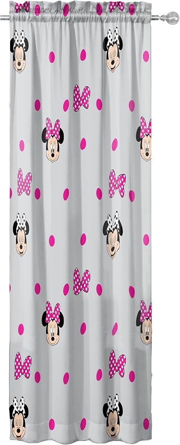 Jay Franco Window Curtains for Kids Bedroom 4-Piece Drape Set with 2 Tiebacks, Grey - Minnie Mouse, 42" W x 63" L (Pack of 2)