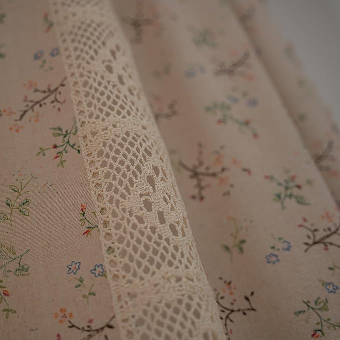 OYX Floral Boho Curtains 2 Panels Short 63 Inch Curtains Patterned Semi Sheer Living Room Drapes Farmhouse Bohemian Window Curtain Panels with Tassel Beige Rod Pocket Bedroom Drapes