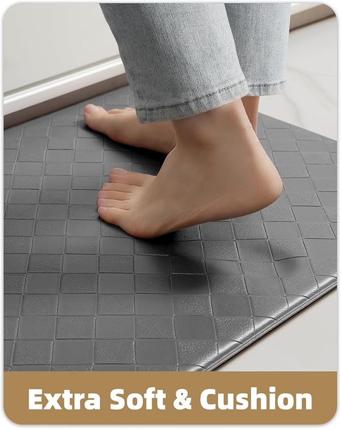 Color&Geometry Anti Fatigue Cushioned Kitchen Floor Mats,17"X71",Long Runner Rug Non Slip Waterproof,Memory Foam Padded Standing Mat for Front Sink,Grey