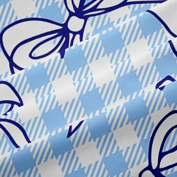 Feelyou Kawaii Bow Room Darkening Blackout Curtain Plaid Girls Bow Curtains for Bedroom Living Room Cute Bowknot Blackout Curtains (2 Panels, 52 x 63 Inch) Lovely Grid Window Treatments