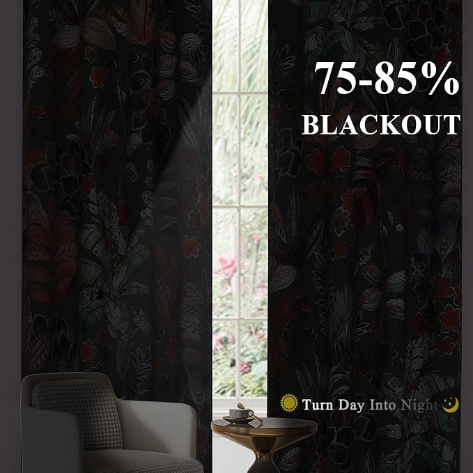 Estelar Textiler Grey Blackout Curtains 102 inch Long 2 Panels, Leaf and Petal Pattern Grommet Drapes for Bedroom Living Room,Window Treatment Decor Colorful Maple Leaves Designs Nature Print,52Wx102L