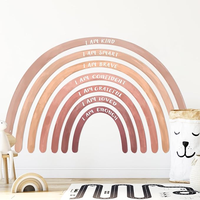 Tinideya 77" x 47'' Large Watercolor Rainbow Wall Decal with Inspirational Quote, Peel and Stick Rainbow Stickers Watercolor Vinyl Wall Mural Art for Girls Toddlers Playroom Bedroom Classroom(Boho)