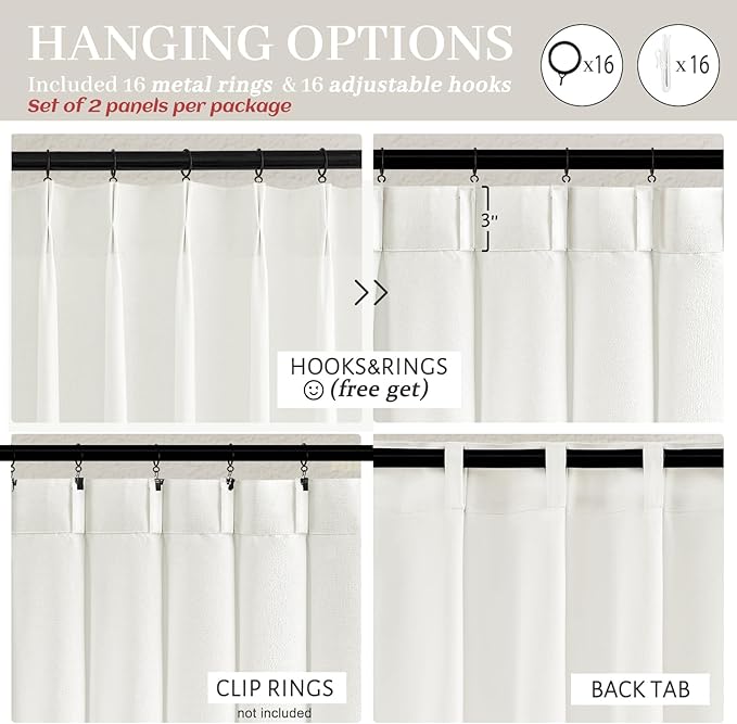 PleatedDrapes Light Filtering Pure White Curtains 84 Inches Long for Living Room, Modern Linen Blend Textured Sheer Memory Shape Trained Pleat Curtain Back Tab for Bedroom 2 Panel Set Window Drape 7FT
