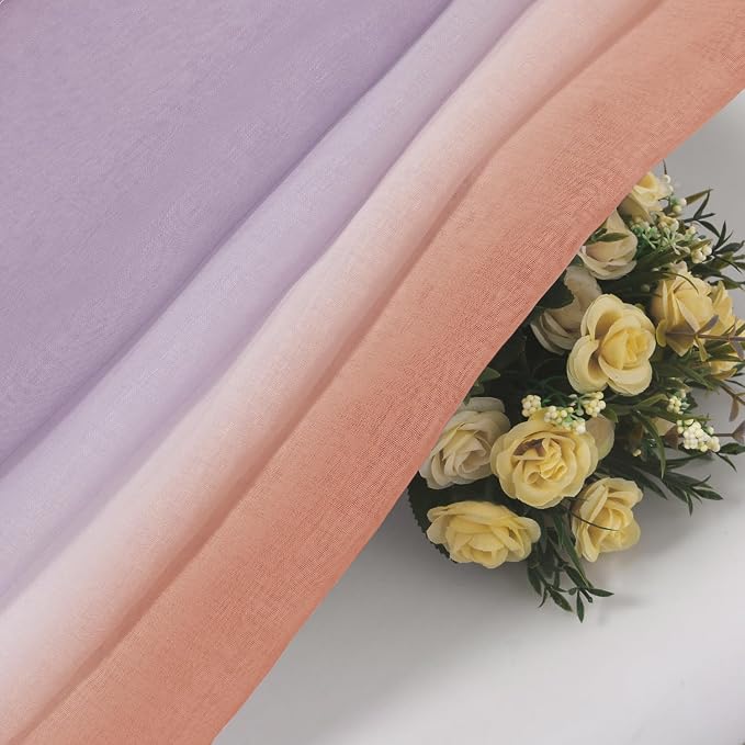 DWCN Ombre Sheer Curtains - Faux Linen Semi Voile Grommet Top Gradient Curtains for Bedroom and Living Room, Set of 2 Window Curtain Panels, 52 x 84 Inch Length（Pink and Lalic Purple