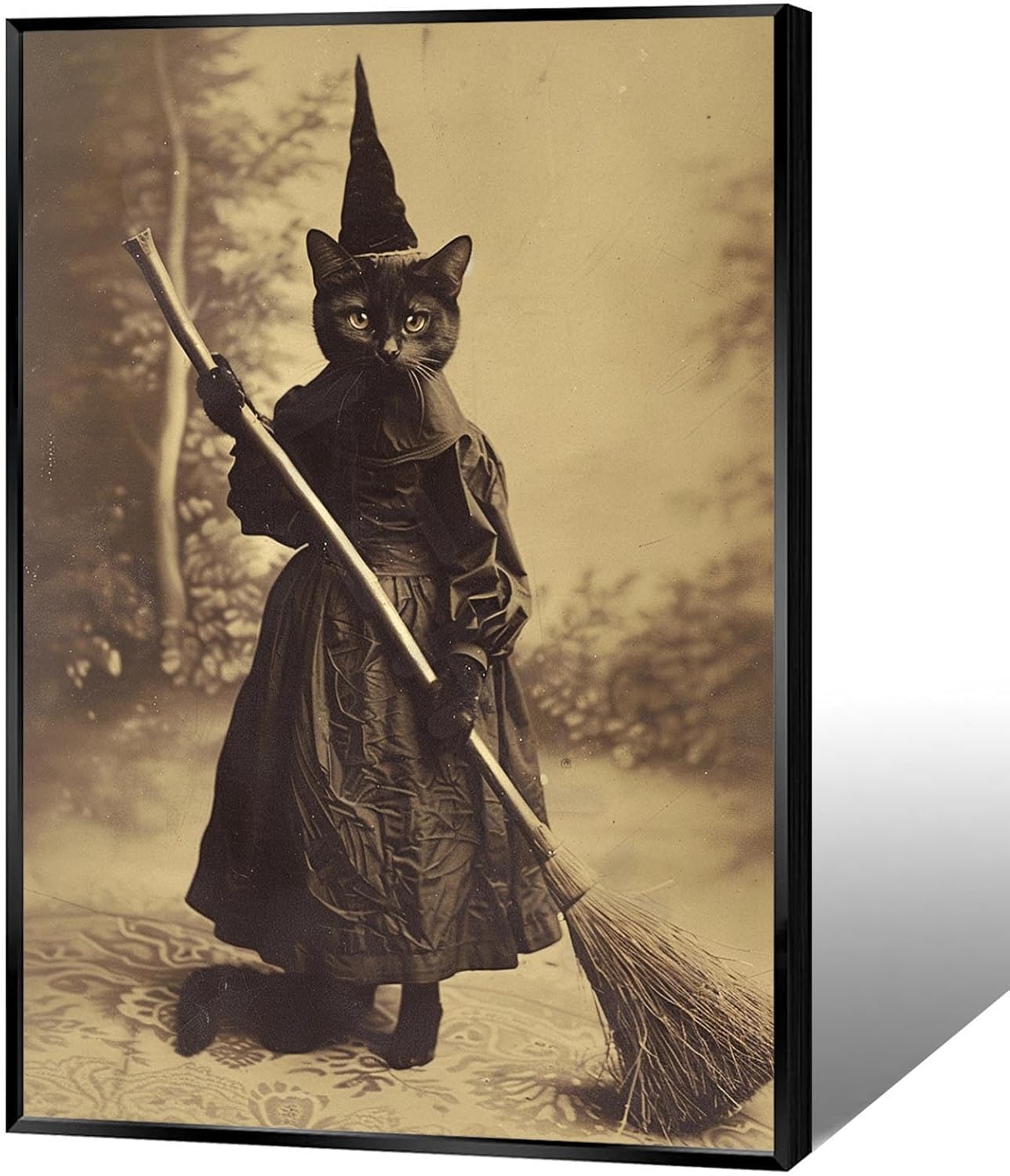 Halloween Decor Posters Black Cat Witch Canvas Wall Art Vintage Spooky Print Of Gothic Room Family Dark Academia Decorations Creepy Picture Poster Aesthetic 12X16inch Aluminum Framed