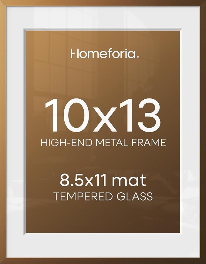 Homeforia 10x13 Bronze Picture Frame, High End Metal 10x13 Brass Frames with Mat 8.5x11, 10 x 13 Poster Frames Matted to 8.5 x 11 inch Photo, 10 by 13 Bronze Frames, Tempered Glass, Wall Kit, Set of 3