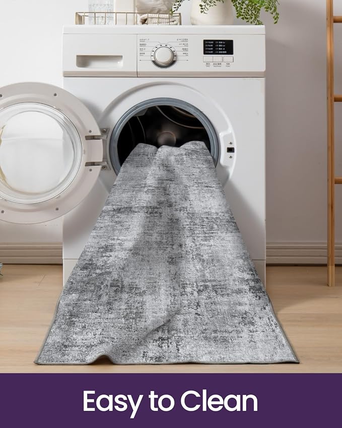 DEXI Hallway Runner Rug Washable 2'8''x10', Modern Abstract Soft Thin Hallways Runner with Non Slip Backing, Low Pile Entryway Floor Rug, Stain Resistant Carpet for Bedroom Living Room, Light Grey