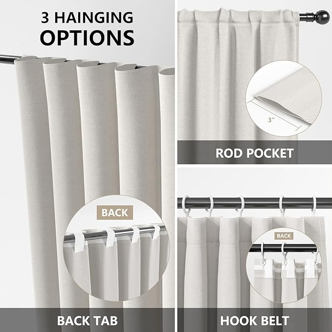 Renaiss 42 x 54 Inch Striped Kitchen Curtains for Windows Short Linen Texture Ticking Stripe Tier Curtains Small for Cafe Bathroom Basement Pinstripe Farmhouse Rod Pocket Window Drapes 2 Panels