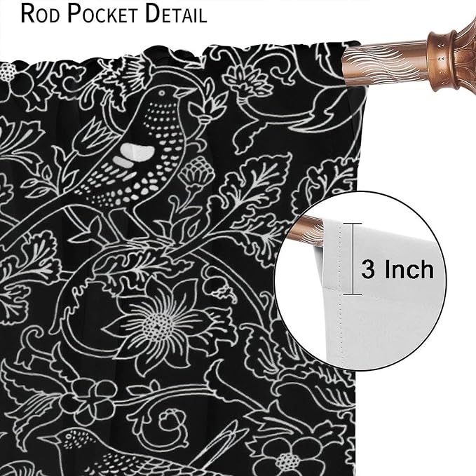 Bohemia William Morris Art Blackout Window Curtains, Vintage Flowers and Birds Dark Magic Forest Background, for Living Room Bedroom 36(W)*63(L) 2 Panels
