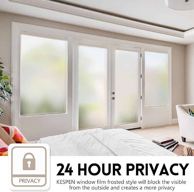 KESPEN Frosted Window Privacy Film Heat Control UV Sun Blocking Glass Stickers Static Cling Non Adhesive Door Coverings Decals for Bathroom Home Office, Frosted, 35.4 Inch X 6.5 Feet