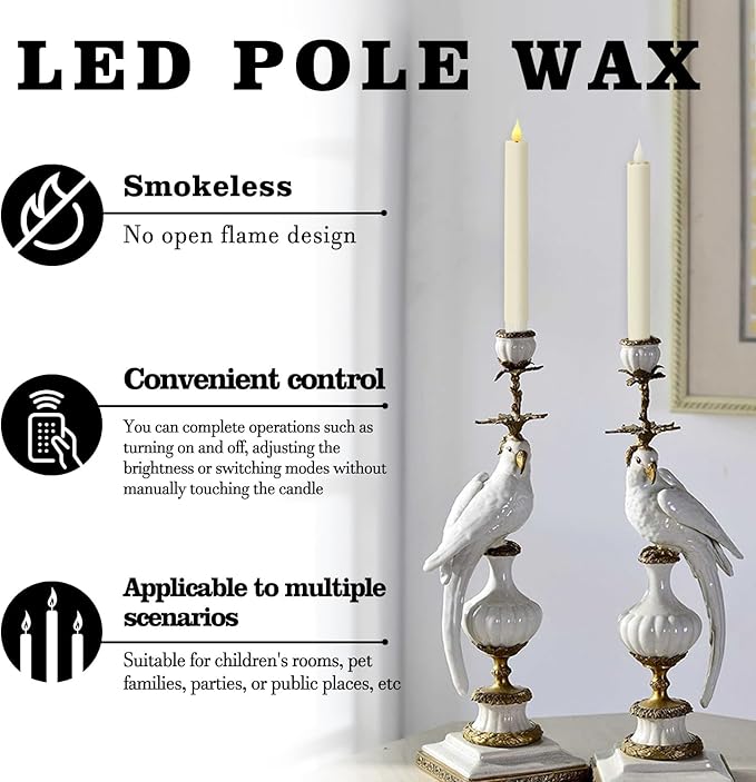 24-Pack Flameless Taper Candles, 9.25 Inch Battery Operated LED Candlesticks with Remote & Timer - Realistic Flickering Flame, Warm Ivory, Safe Smokeless for Wedding Christmas Church Party Home Decor
