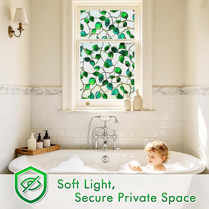 SOMWISE Frosted Glass Window Film, Heat Insulation, UV Block, Anti-Glare, One Way Privacy Tint, Static Cling for Home Bathroom Door, Renter Friendly, Day & Night Privacy